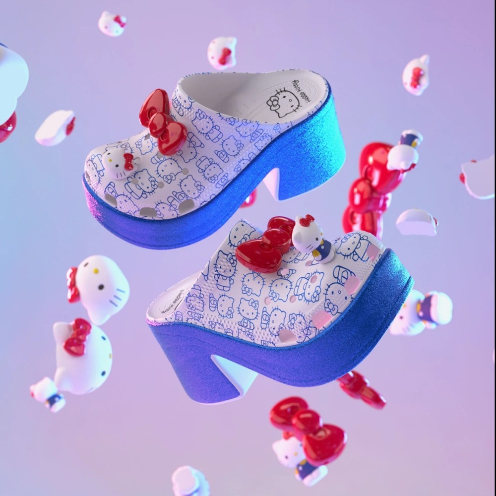 CROCS Sanrio Hello Kitty White and Blue Hello Kitty Clogs with Red Bows